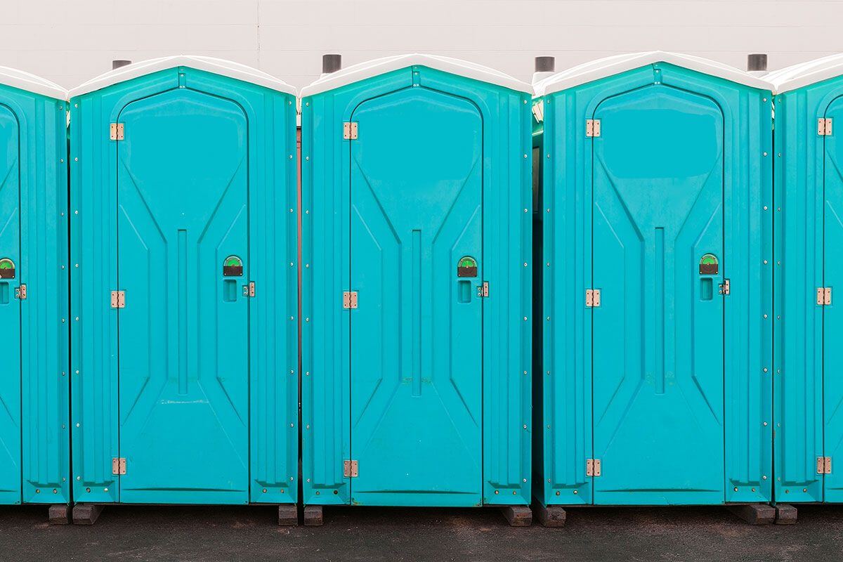 Industrial portable restroom units at a plant in Cadillac, Michigan