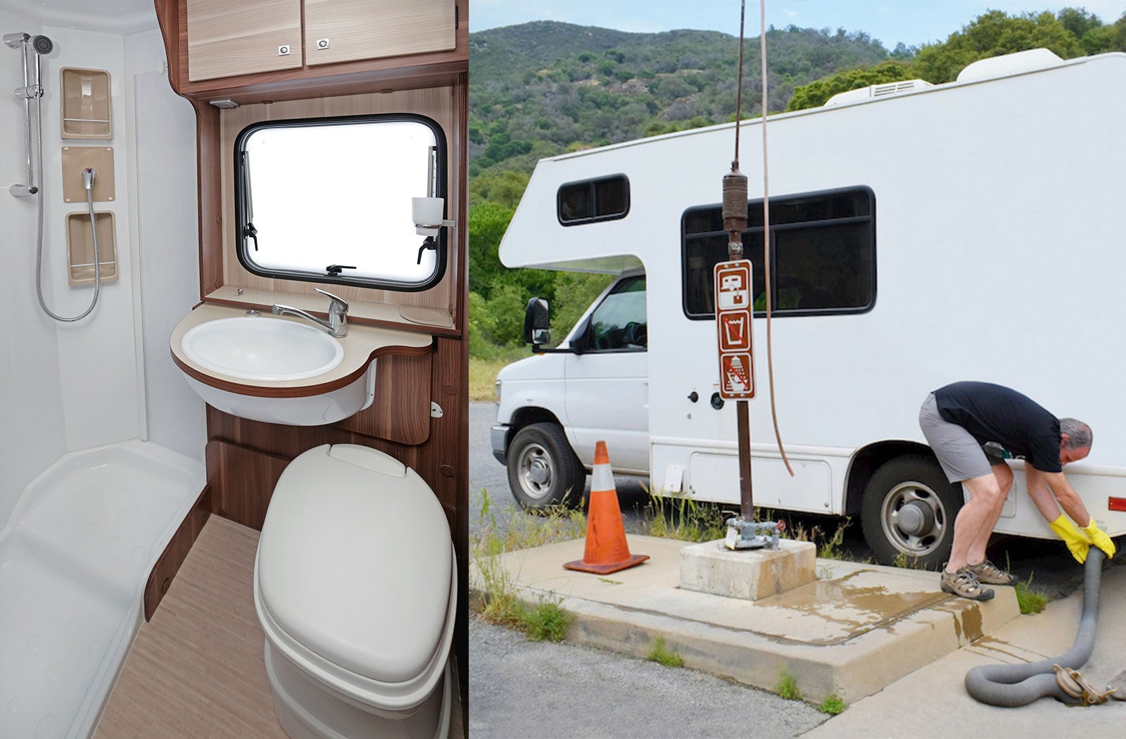 Portable RV/camper toilet and holding tank setup in Cadillac, Michigan