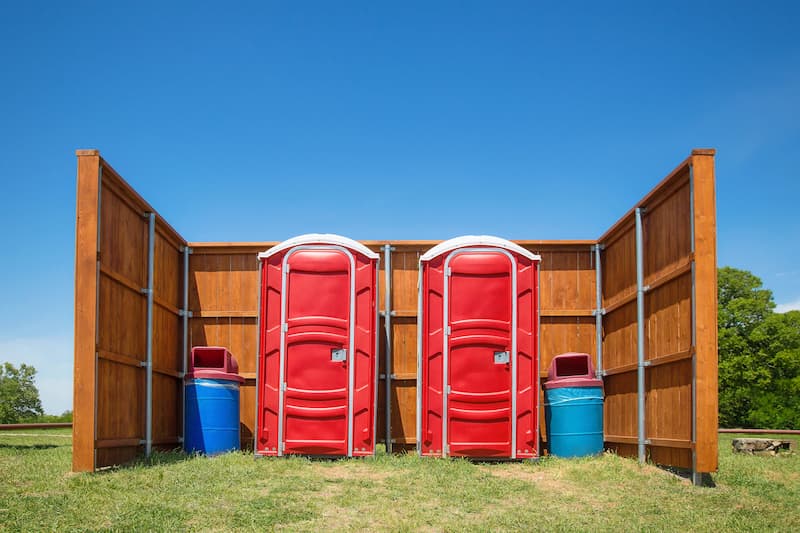 Short-term porta potty units staged for delivery in Cadillac, Michigan